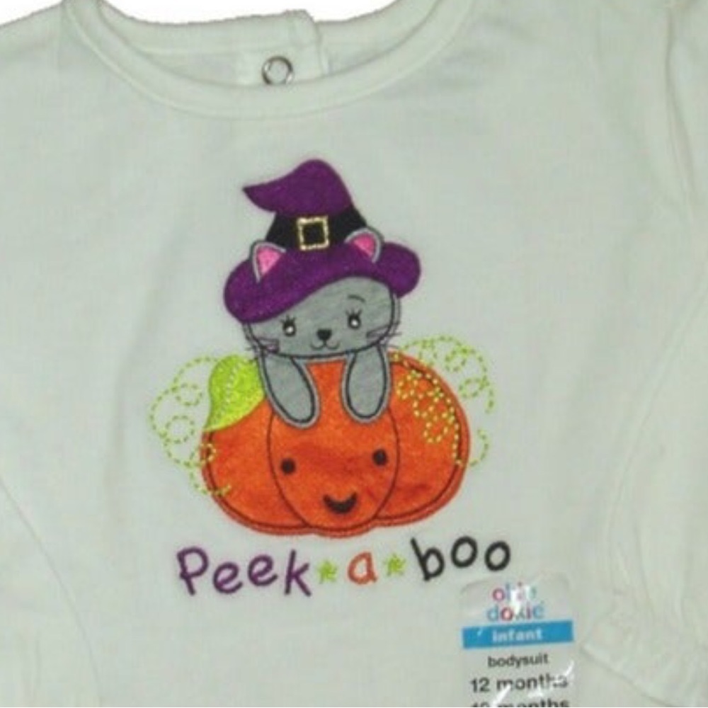 Halloween Kitty Pumpkin Witch Cat Bodysuit Girls Peek a Boo